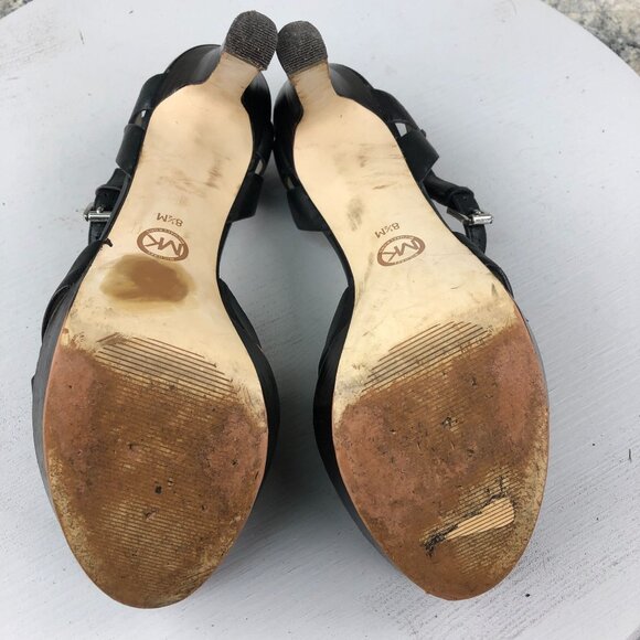 MMK MICHAEL MICHAEL KORS Women's 8.5M Black Leather Platform High Heel Sandals - Picture 11 of 14